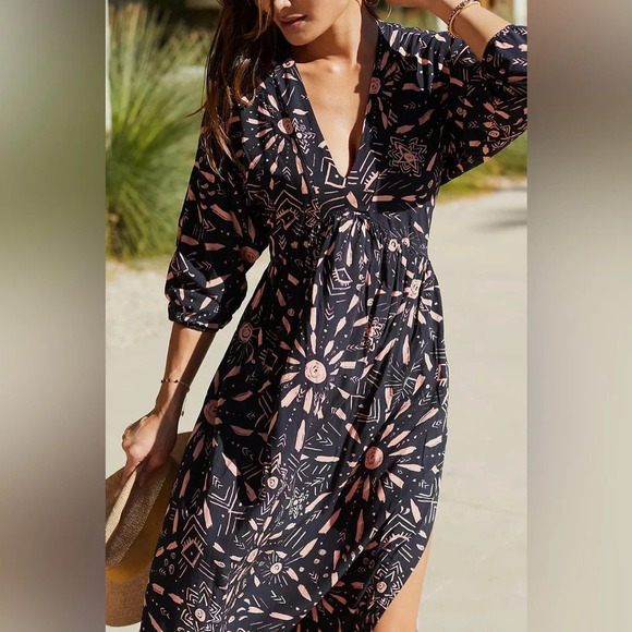 Anthropologie Malai Loni Cover-Up Maxi Dress women’s medium side slits boho - Picture 14 of 14